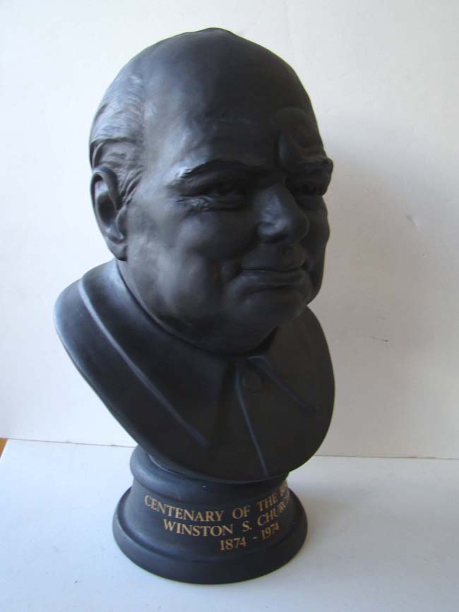 A Black Basalt Limited Edition Bust of Winston S. Churchill produced in 1974 by Royal Doulton on the Centenary of his birth in 1874. — image 2